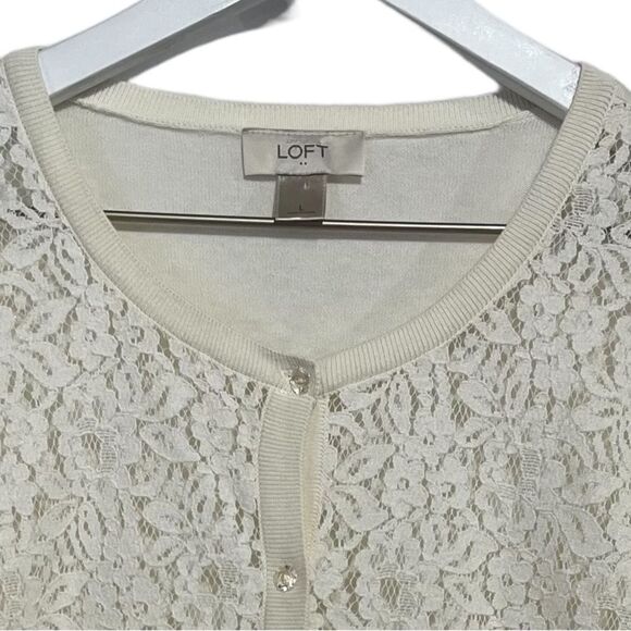 LOFT Cardigan Sweater Womens Large Ivory Lace Crystal Buttons Coquette Girl - Picture 3 of 6